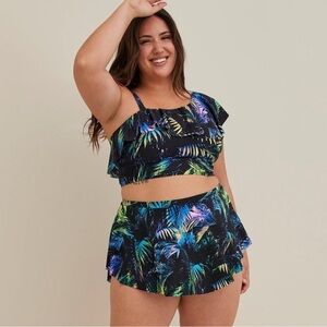 Torrid Black Palms Ruffle Swim Set